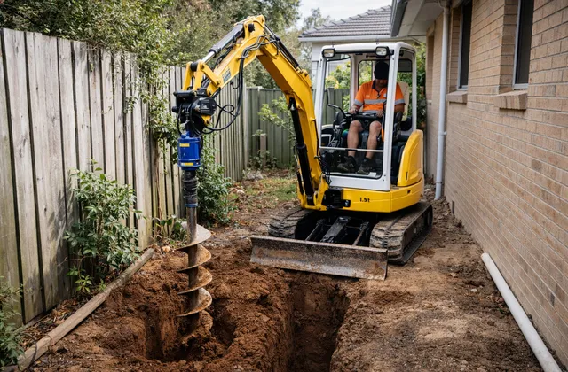 Excavator digging on site